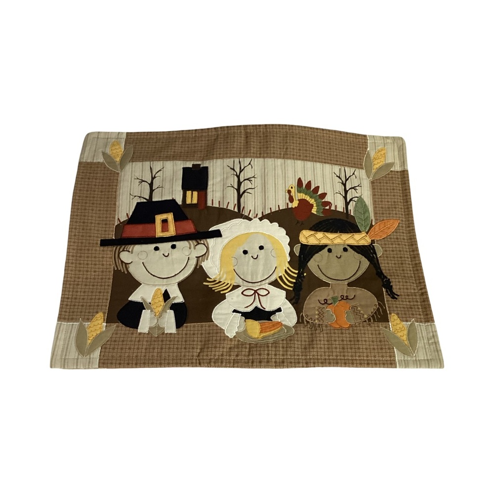 Harvest Thanksgiving Pilgrims Quilted Cotton Placemats Set of 9 Table Linens